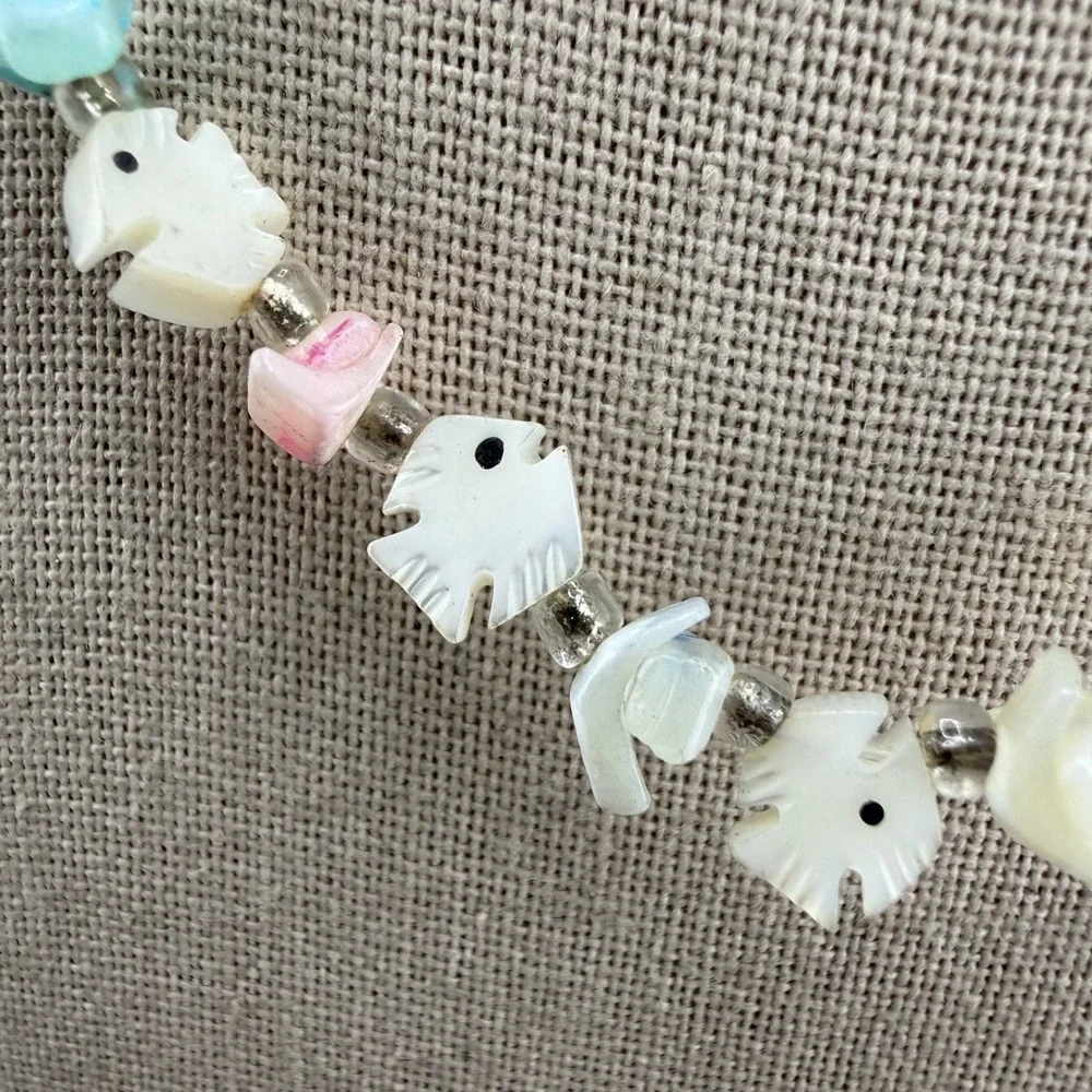 Vintage Heishi Fetish Necklace Beaded Carved Shell Fish‎ 16